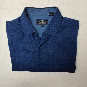Nat Nast Shirt Mens Medium Blue Geometric Short Sleeve Button Front Cotton Silk